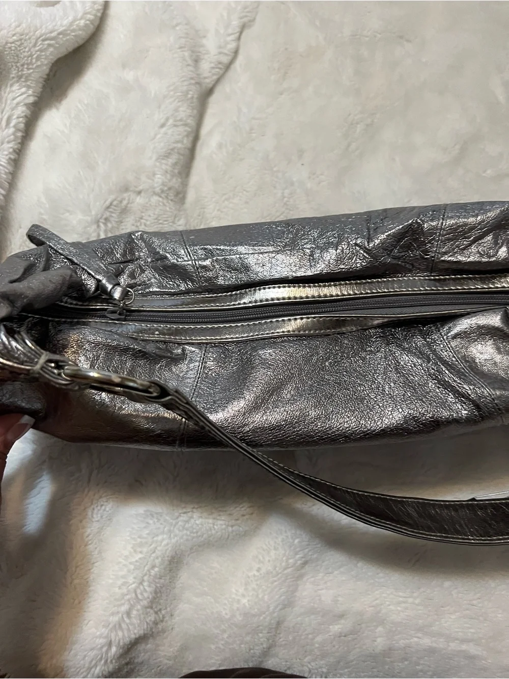 bebe Metallic Silver/pewter Fringe Hobo Shoulder Bag
